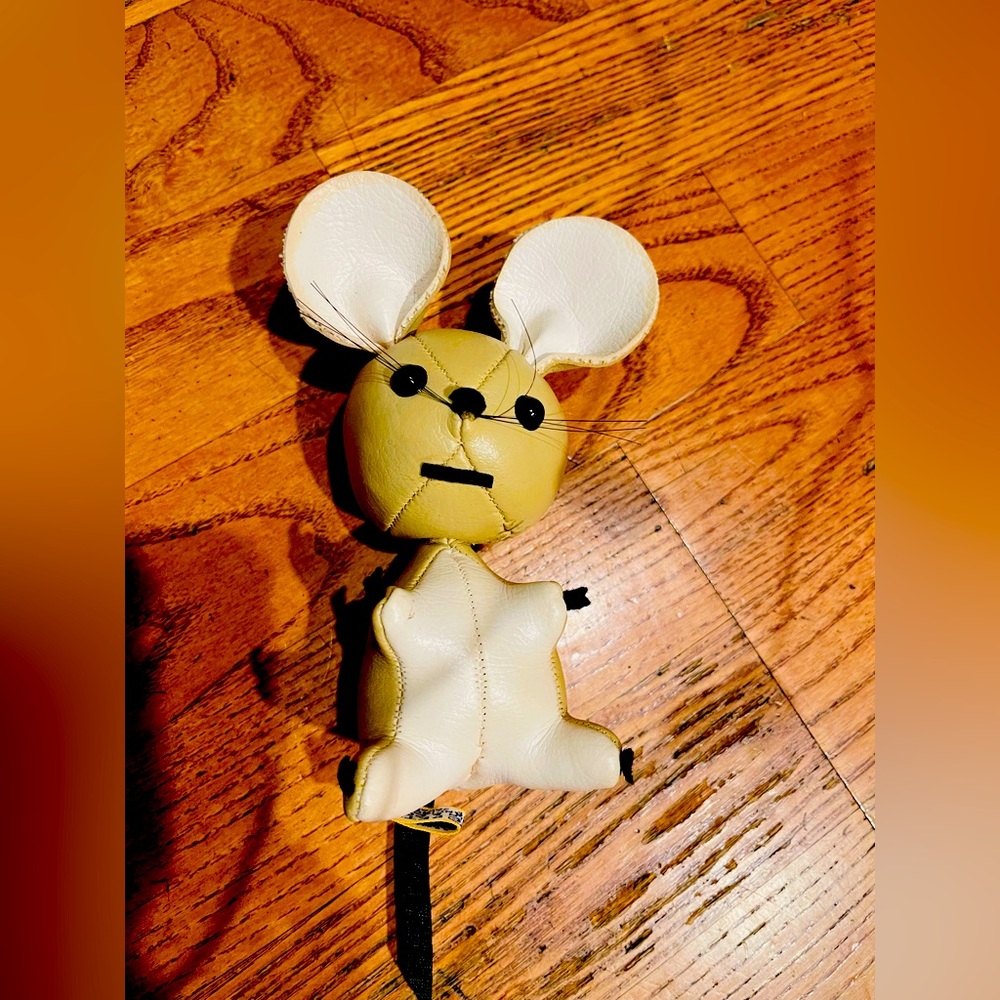 Vintage leather rat mouse toy 5.5”